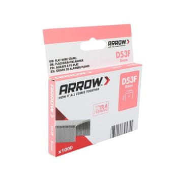 Arrow D53F 8 mm (1000 kosov) – Profesionalne ploske sponke za varno pritrjevanje brez trganja materiala