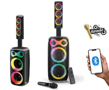 Manta SPK602B160 PULSE160 karaoke zvočnik, prenosni, 180W RMS, Bluetooth, Equalizer, polnilna baterija, Disco RGB LED osvetlitev, mikrofon, daljinec, črn