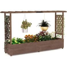 Costway Cvetlični lonec s trtno mrežo in visečo streho za plezalke 200x44x114 cm rjav