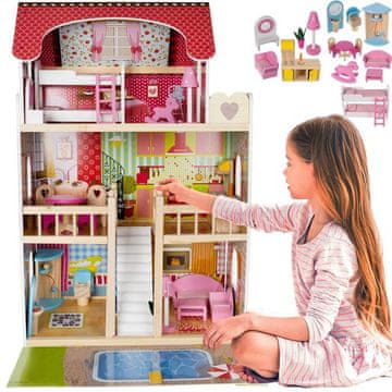 slomart Lesena hiška za punčke Kruzzel D11251 z bazenom, XXL, 90 cm