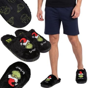 sarcia.eu Grinch Božični PROTIZDRSNI moški hišni copati, TOPLI, MEHKI, KOSMATI copati za dom