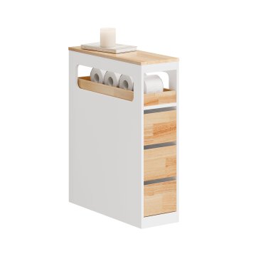 SoBuy Kopalniški shrambni kabinet na kolesih 3 predali in polica 65x23x82 cm bela in naravni les