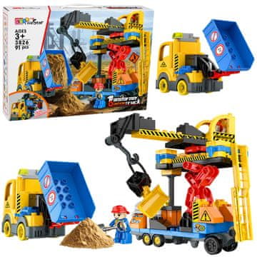 slomart LEAN TOYS gradbena baza z žerjavom in bagerjem - 91 delov