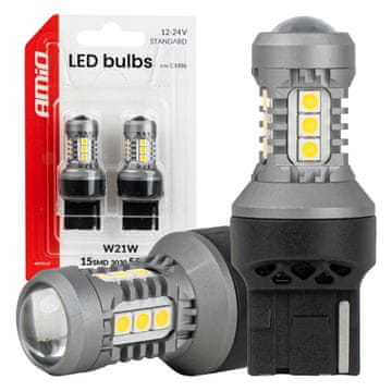 slomart AMiO LED žarnica 7440 W21W Standard 15xSMD (3030) bela 12V/24V