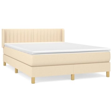 Vidaxl Box spring postelja z vzmetnico krem 140x200 cm blago