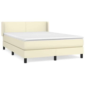 Vidaxl Box spring postelja z vzmetnico krem 140x200 cm umetno usnje