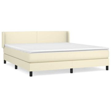 Vidaxl Box spring postelja z vzmetnico krem 160x200 cm umetno usnje