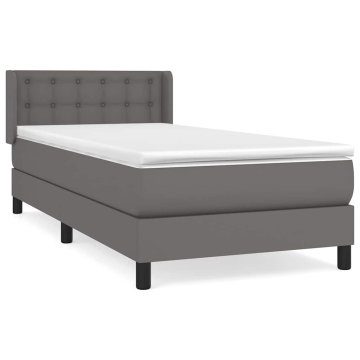 Vidaxl Box spring postelja z vzmetnico siva 90x200 cm umetno usnje
