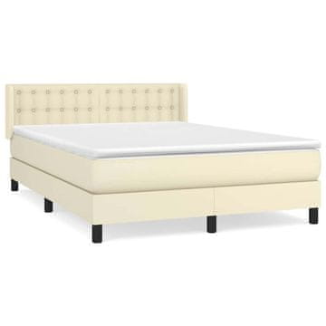 Vidaxl Box spring postelja z vzmetnico krem 140x200 cm umetno usnje