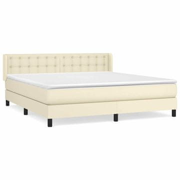 Vidaxl Box spring postelja z vzmetnico krem 180x200 cm umetno usnje