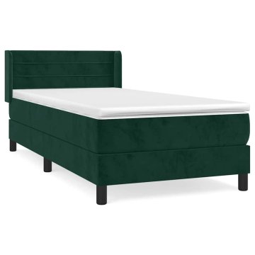 Vidaxl Box spring postelja z vzmetnico temno zelena 100x200 cm žamet