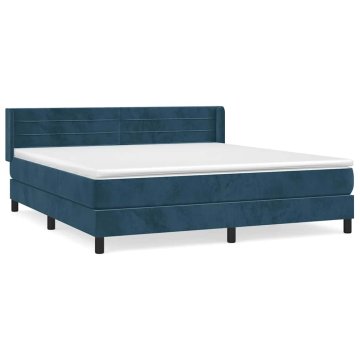 Vidaxl Box spring postelja z vzmetnico temno modra 160x200 cm žamet