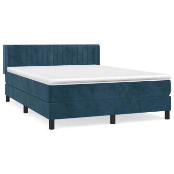 Vidaxl Box spring postelja z vzmetnico temno modra 140x190cm žamet