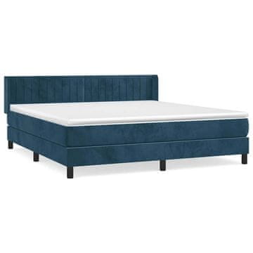 Vidaxl Box spring postelja z vzmetnico temno modra 160x200 cm žamet