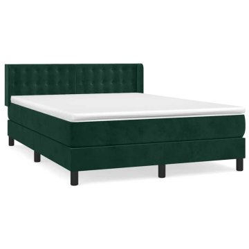 Vidaxl Box spring postelja z vzmetnico temno zelen 140x190 cm žamet