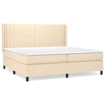 Vidaxl Box spring postelja z vzmetnico krem 200x200 cm blago