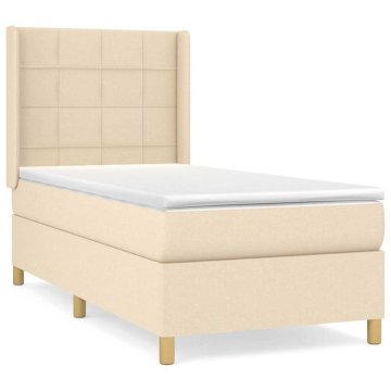 Vidaxl Box spring postelja z vzmetnico krem 90x200 cm blago