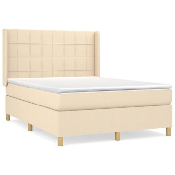 Vidaxl Box spring postelja z vzmetnico krem 140x200 cm blago