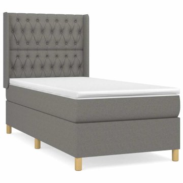Vidaxl Box spring postelja z vzmetnico temno siva 90x200 cm blago