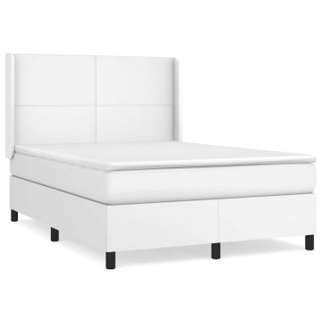 Vidaxl Box spring postelja z vzmetnico bel 140x190 cm umetno usnje
