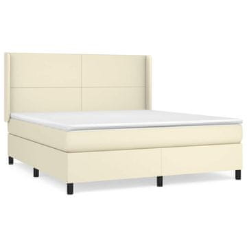 Vidaxl Box spring postelja z vzmetnico krem 160x200 cm umetno usnje