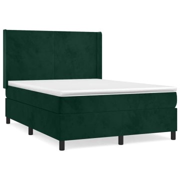 Vidaxl Box spring postelja z vzmetnico temno zelen 140x190 cm žamet