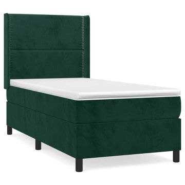 Vidaxl Box spring postelja z vzmetnico temno zelena 100x200 cm žamet