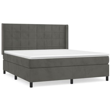 Vidaxl Box spring postelja z vzmetnico temno siva 180x200 cm žamet
