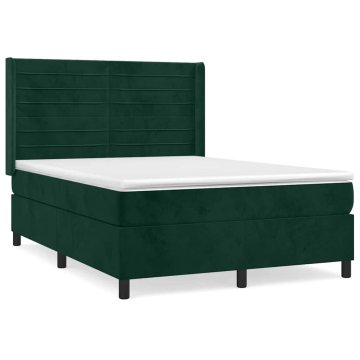 Vidaxl Box spring postelja z vzmetnico temno zelen 140x190 cm žamet