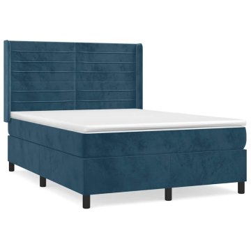 Vidaxl Box spring postelja z vzmetnico temno modra 140x200 cm žamet