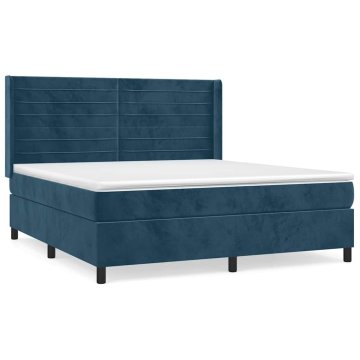 Vidaxl Box spring postelja z vzmetnico temno modra 160x200 cm žamet