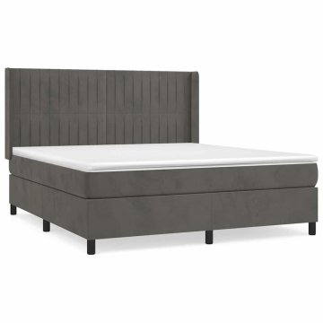 Vidaxl Box spring postelja z vzmetnico temno siva 160x200 cm žamet