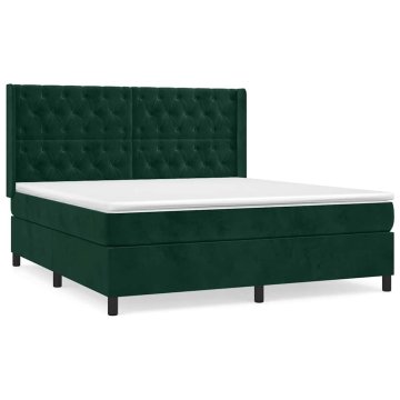 Vidaxl Box spring postelja z vzmetnico temno zelena 160x200 cm žamet