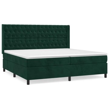 Vidaxl Box spring postelja z vzmetnico temno zelena 200x200 cm žamet