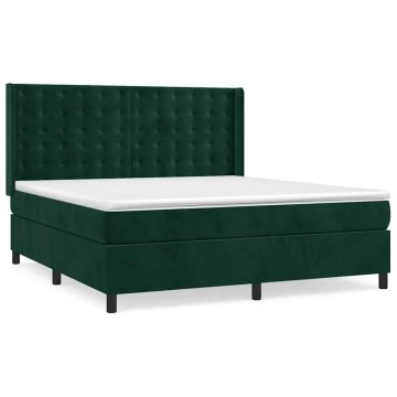 Vidaxl Box spring postelja z vzmetnico temno zelena 160x200 cm žamet