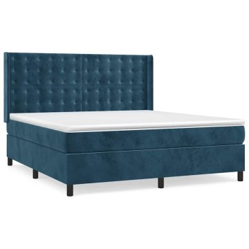 Vidaxl Box spring postelja z vzmetnico temno modra 160x200 cm žamet