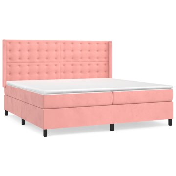 Vidaxl Box spring postelja z vzmetnico roza 200x200 cm žamet