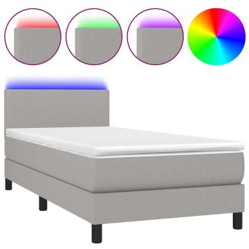 Vidaxl Box spring postelja z vzmetnico LED sv. siva 100x200 cm blago
