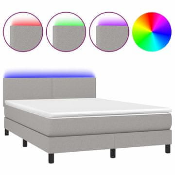 Vidaxl Box spring postelja z vzmetnico LED sv. siva 140x200 cm blago
