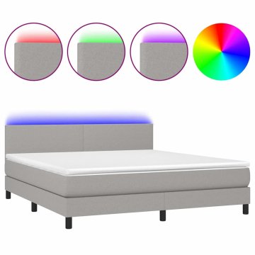 Vidaxl Box spring postelja z vzmetnico LED sv. siva 160x200 cm blago