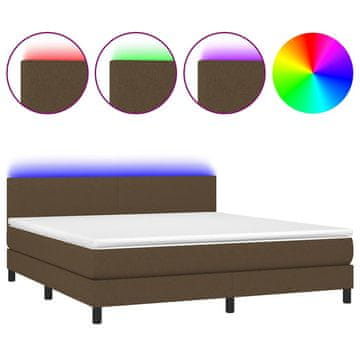 Vidaxl Box spring postelja z vzmetnico LED temno rjava 180x200cm blago