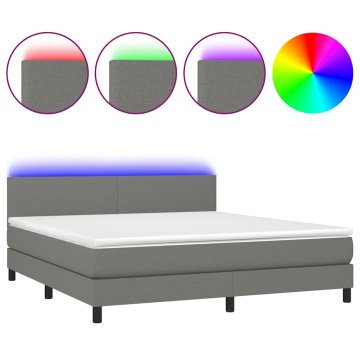 Vidaxl Box spring postelja z vzmetnico LED temno siva 180x200 cm blago