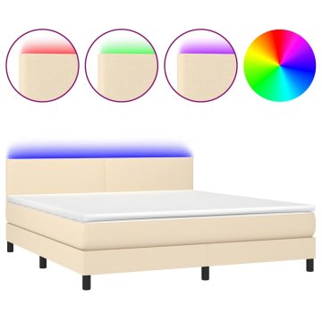 Vidaxl Box spring postelja z vzmetnico LED krem 180x200 cm blago