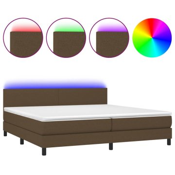 Vidaxl Box spring postelja z vzmetnico LED temno rjava 200x200cm blago