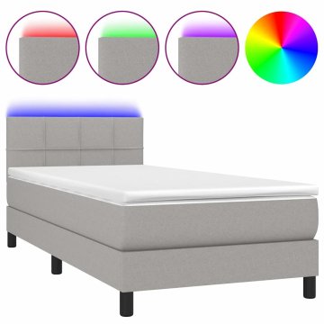 Vidaxl Box spring postelja z vzmetnico LED svetlo siva 80x200 cm blago