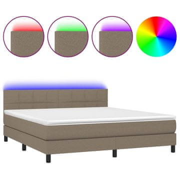 Vidaxl Box spring postelja z vzmetnico LED taupe 180x200 cm blago