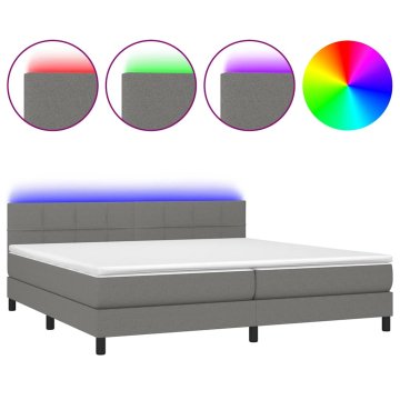 Vidaxl Box spring postelja z vzmetnico LED temno siva 200x200 cm blago