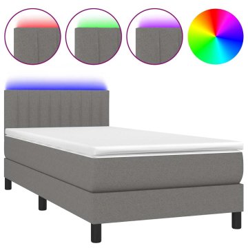 Vidaxl Box spring postelja z vzmetnico LED temno siva 90x200 cm blago