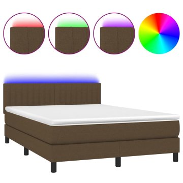 Vidaxl Box spring postelja z vzmetnico LED temno rjava 140x200cm blago