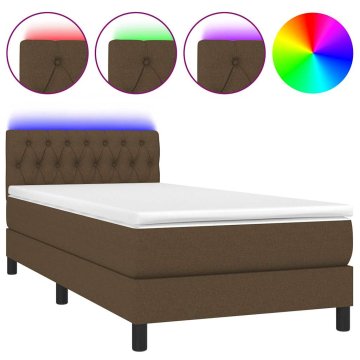 Vidaxl Box spring postelja z vzmetnico LED temno rjava 100x200cm blago